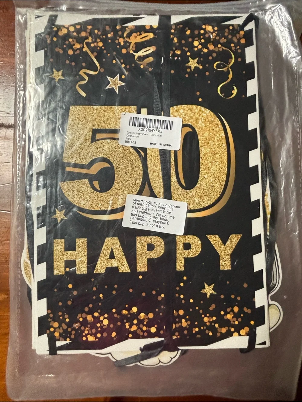 NEW 50th Birthday Door Banner Decoration – Black & Gold Party Decor